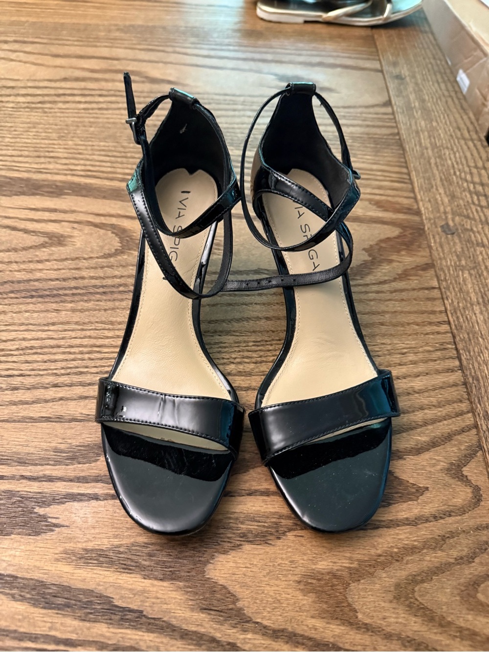 Via Spiga Black Patent Strappy Sandals